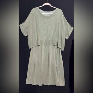 Italian Light Green Layered Dress Cotton Lagenlook Crinkle skirt Mesh jersey top
